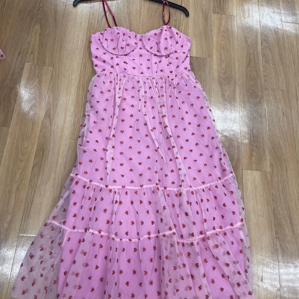 Betsey Johnson Heart Dress metallic heart mesh velvet Size 8